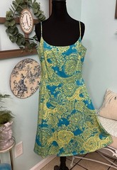 Classic Feminine Jessica Howard Fit & Flare Turquoise/Lime Green Dress Size 12