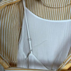 Everly Womens Medium Mustard Yellow White Striped Ruffle Mini Dress Summer