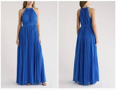 NWT $325 SZ 2 Ted Baker Blue London Helios Halter Pleated Maxi Dress