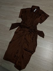 Steve Madden Brown Collared Button-Down Belted Midi Shirt Dress Short Sleeve 6
