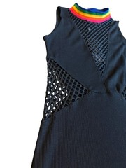 Jaded London Black Bodycon Dress Cutout Mesh Rainbow Collar Size Small NWT