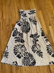 White Closet Elements Strapless Pleated Bodice Beige/Black Petal Print Dress S