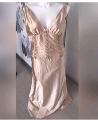 Jessica McClintock Vtg Beaded sz 12 8-10? Blush Gold Satin Dress Maxi Stunning