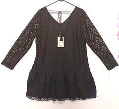 Velzera mini flare dress, loose lace, gathered ruffle, v-neck, long sleeves.