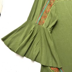 Uncle Frank Embroidered Bell Sleeve Boho Knit Dress S Small Olive Green