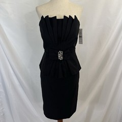 NWT Eliza J Black Strapless Peplum Cocktail Dress 8 Beaded Bow