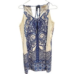 Pink Owl Blue & White Mini Shift Dress Strappy Sleeveless Back Tie Large Beach