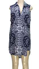 Papillon Women&rsquo;s Tunic Dress Sleeveless Paisley Navy Sheer Size XL
