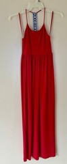 Finn & Clover Women’s XS Red Jersey Maxi Dress Sleeveless Strappy Patterned Back