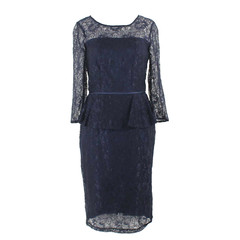 Adrianna Papell Sz 8 Navy Blue Lace Overlay Peplum Nylon Silk Poly Dress