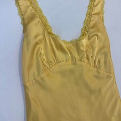 DAZIE Yellow Satin Lace Trim Midi Dress | Size AU 8 | Butter Yellow Slip Dress