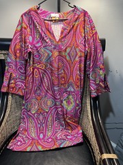 Jude Connally Women’s XL Pink Multi, Paisley V-Neck 3/4 Shift Dress Pockets L