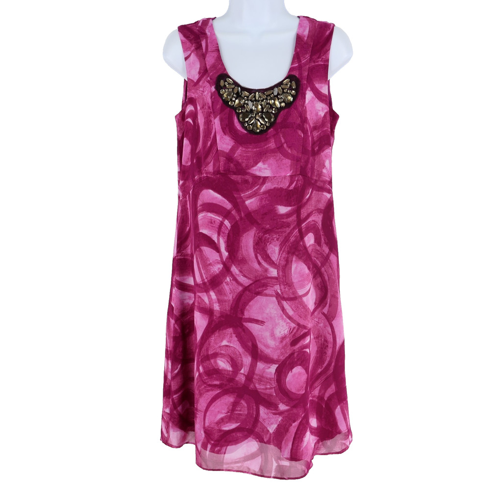 Simply Vera Dress Womens Size S Purple Geometric 100% Polyester Lined Beaded