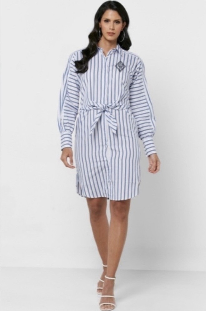Lauren Ralph Lauren Striped Cotton Broadcloth Wrap Shirt dress NWT Sz 12