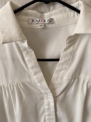 Joy Joy White Solid Collared Short Sleeve Button Front Tiered Shirt Dress XS