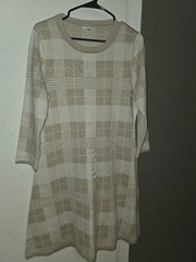 Women&rsquo;s Calvin Klein Beige and Cream Plaid Knit Midi Dress Size L