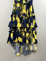 INA Lemon Dress Navy Tiered Ruffles High-Low Tie Waist Short Sleeve Sz Sm Whimsy