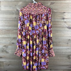 Umgee Womens Dress Long Sleeve Button Up Mixed Florals Pleated Boho Small