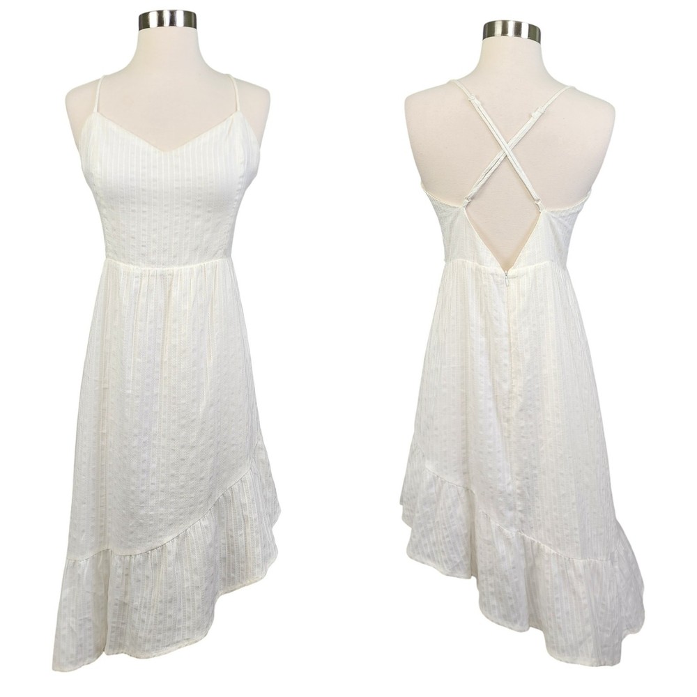Lost + Wander Womens Asymmetrical Midi Dress Size Medium White Boho Bridal Beach