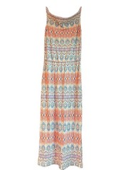 CAbi In the Sun Maxi Dress Aztec Ikat Geometric Knit Orange Blue Slit Size Small