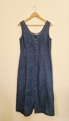 MARKS & SPENCERS WOMENS BLUE SLEEVELESS DENIM BUTTON FRONT MIDI DRESS UK SIZE 14