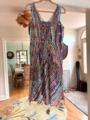 Sundance Blue Multi-Color Ruffles Sundress 100% Silk with 100% Cotton Lining-12