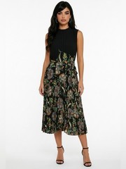 NWT Tahari SZ 10 black/orange/green/blue pleated dress/bust 40”-44”