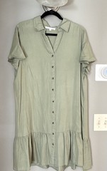 Jane + Delancey 1X Plus Green Solid Lyocell Collared Shirt Dress Button Ruffle