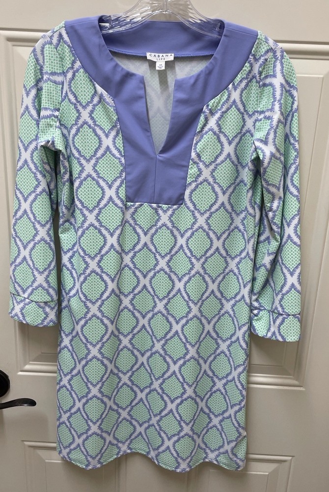 Cabana Life Light Lilac Blue / Seafoam Green/White Tunic Dress Size XS