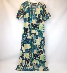 Malihini Hawaii Dress Desingers Collection Women&rsquo;s Large 10 Blue Green Beige Vtg