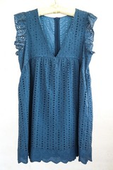 Blue Eyelet Babydoll Empire Dress – M – Romper V-Neck Ruffle Cottagecore Peasant