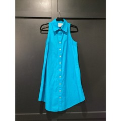 Finley Button Front and Button Back poplin sleeveless turquoise mini swing dress