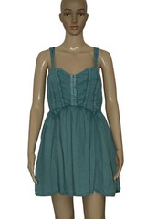 Free People Smocked Pleated Striped Pattern Endless Summer Blue Mini Dress XS
