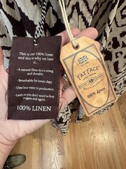 Fat Face Linen Ikat Maxi Dress Brown/Cream Square Neck Bow Strappy US 12R