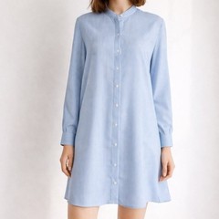 Mango MNG Tabasa Blue Striped Long Sleeve Silky Shirt Dress Tunic SZ 6 Preppy