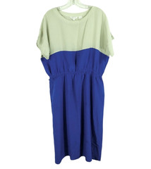 VTG ROYAL SILK SHIFT DRESS Hong Kong BLUE & GRAY COLORBLOCK Dolman Sleeves L/14