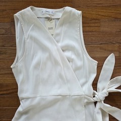 NWT Mango MNG White Wrap Dress Sleeveless Midi Side Tie Women&rsquo;s Size 8 US/L EU