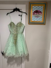 Glamour By Terani Couture Mini Dress 4 Light Green Iridescent Beads Tinkerbell