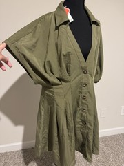 CIDER Women’s Green Solid Collared Button Front Cap Sleeve Shirt Dress 1XL