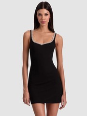ALICE & OLIVIA (4) EVE EMBELLISHED TRIM SWEETHEART BLACK MINI DRESS NWTMSRP$495