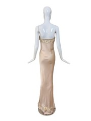 LES HABITUDES 90&rsquo;s Vintage Blush Peach Beaded Floral Slip Gown Maxi Dress