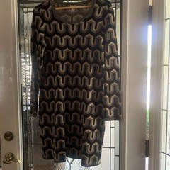 Hatley Dress Large Knit Blend. Black/tan Geometric. Cottage Core Academia