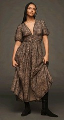 Anthropologie Katerina Button Front Midi Dress Size 10 Petite Leopard Velvet