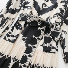 ZARA Black Ivory White Floral Maxi Ruffle Dress Puffy Sleeve Boho Art To Wear M