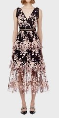 Self-Portrait Black Sleeveless Midnight Floral Mesh Midi Dress UK 4 / US 0 NWT