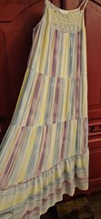 $78 LAUREN CONRAD Large Multi Stripe & Crochet Lace Lined Tiered Maxi Dress EUC