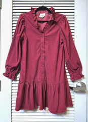 raspberry corduroy ruffle detail button down dress XL