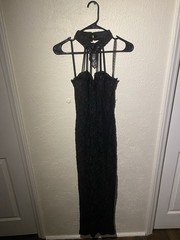 Women’s Black Solid Lace Strappy Sleeveless Long Maxi Dress Size S Regular