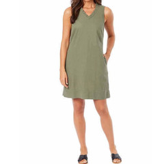 Briggs V Neck Linen Blend Dress Ruffle Trim Women&rsquo;s Sleeveless Pockets