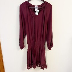 Muche et Muchette Burgundy One Size Mini Dress Long Sleeve Lightweight New